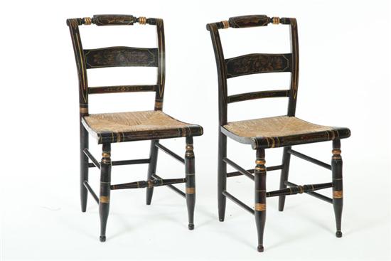 Appraisal: PAIR OF DECORATED SIDE CHAIRS American th century Old black