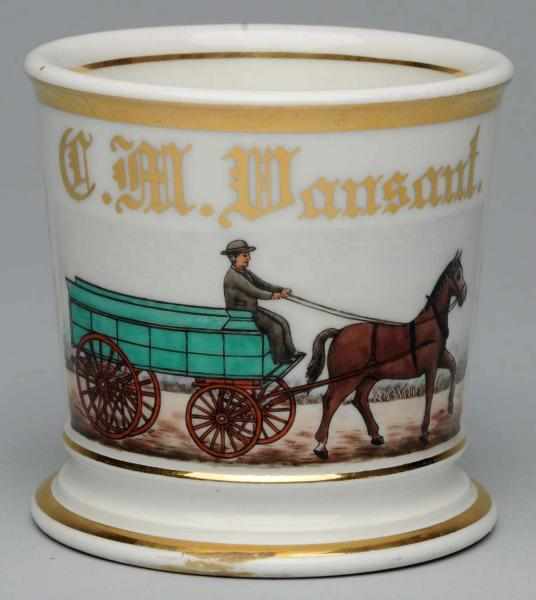 Appraisal: Horse-Drawn Cart Shaving Mug Gilt name C M Mansant Stamped