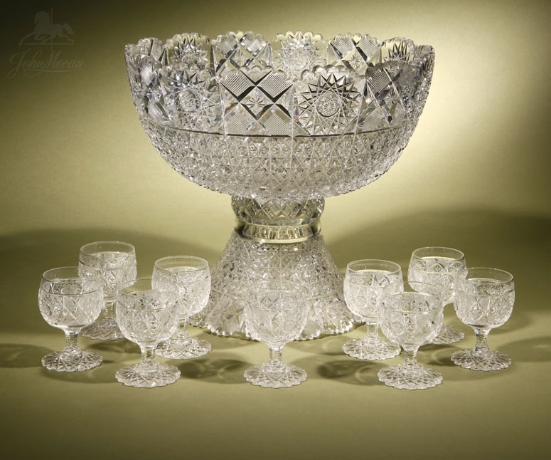 Appraisal: An American brilliant cut-glass punch bowl cups An American brilliant