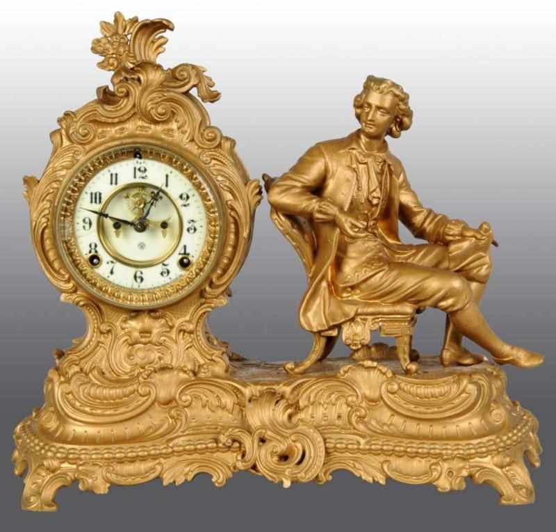 Appraisal: Brass Ansonia Time Strike Clock Description Has pendulum Features a