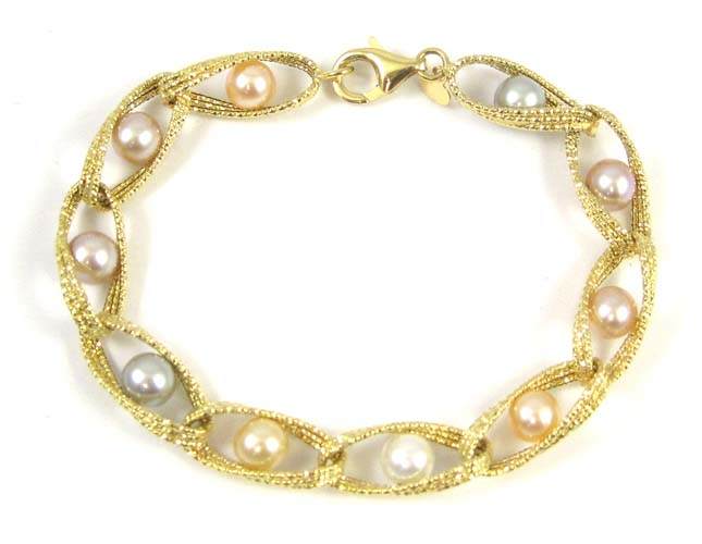 Appraisal: MULTI-COLOR PEARL BRACELET inches in length The k yellow gold