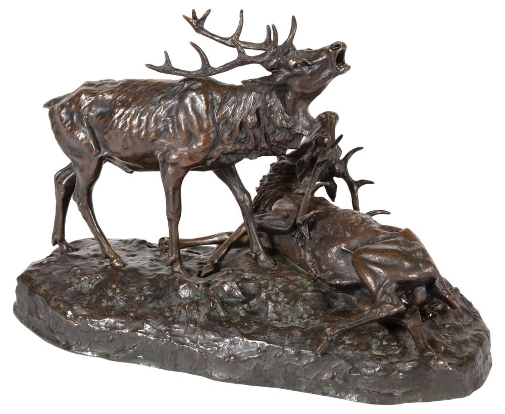 Appraisal: Bronze Figural Group of Le Cerf Victorieux after Pierre-Albert Laplanche