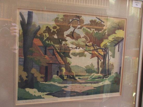 Appraisal: ERIC SLATER TH CENTURY - A Sussex Farmstead woodcut in