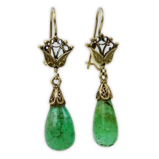 Appraisal: Vintage Tear Drop Emerald and Karat Yellow Gold Pendant Earrings