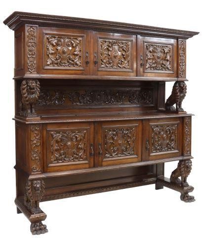 Appraisal: Italian Renaissance Revival walnut sideboard early th c egg-and-dart molded