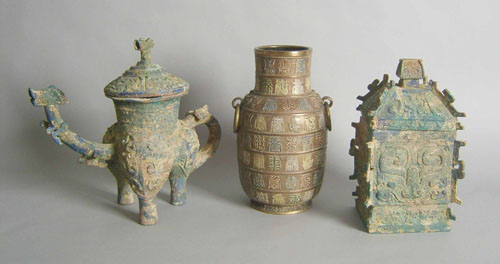 Appraisal: Three Chinese bronze vessels th c h h and h