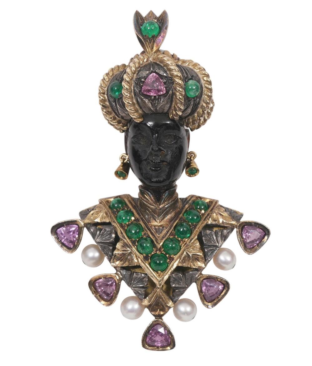 Appraisal: NARDI 'MORETTI' K GOLD AND GEMSTONE BROOCHNardi 'Moretti' brooch in