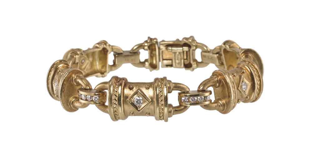 Appraisal: K SEIDENGANG DIAMOND BRACELET K yellow gold bracelet contains round