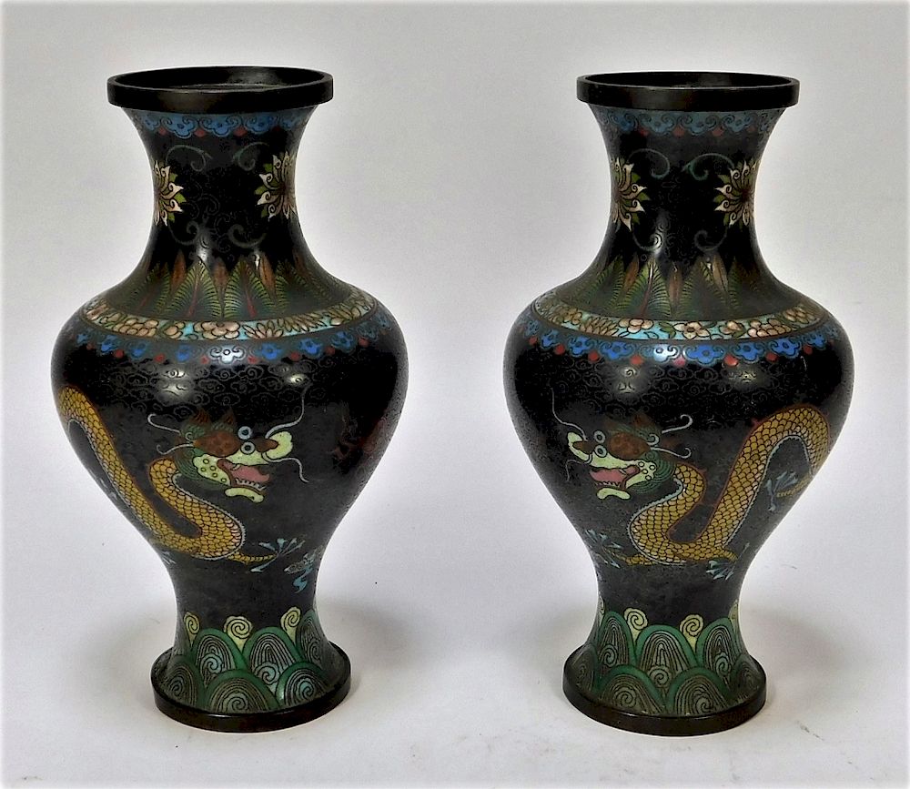 Appraisal: PR Chinese Cloisonne Enamel Opposing Dragon Vases China th Century