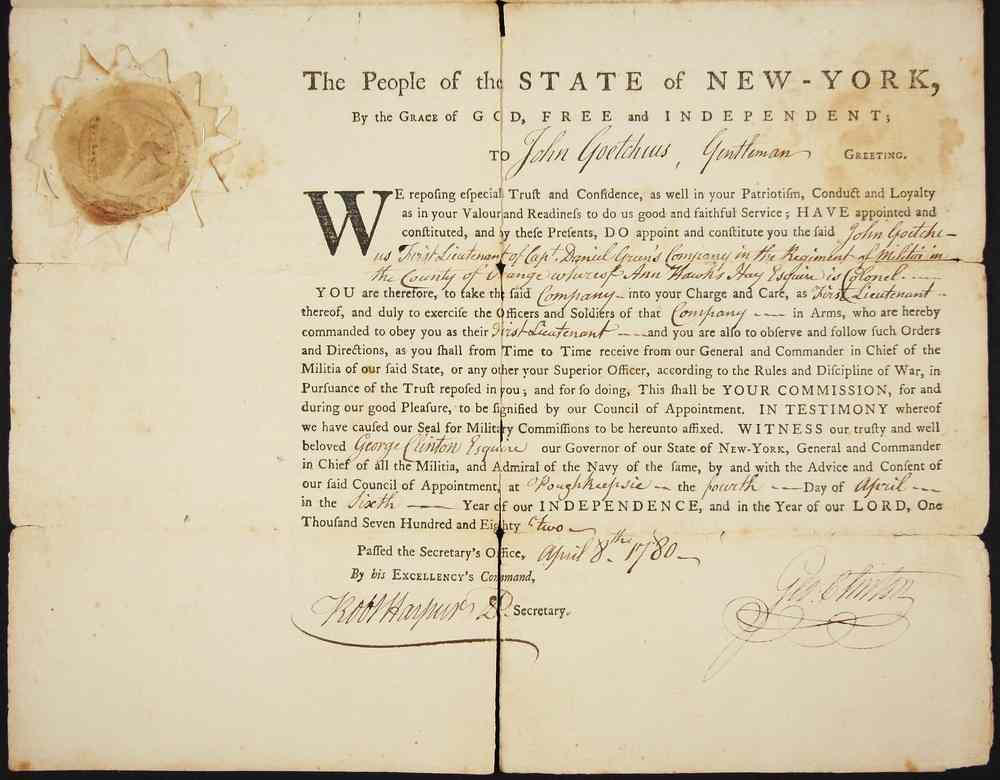 Appraisal: GEO CLINTON SIGNED REV WAR APPOINTMENT - April th Appointment