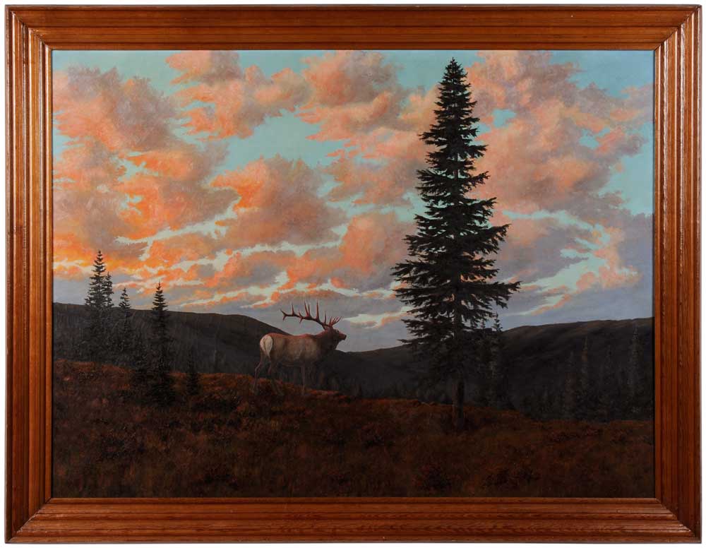 Appraisal: L Larsen Montana Prisoner Art th century Elk at Dusk