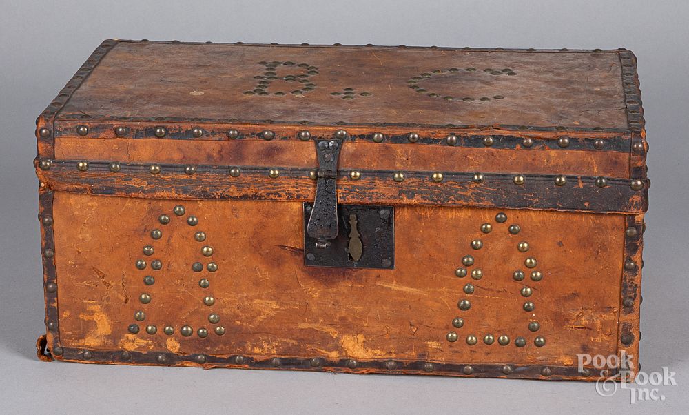 Appraisal: Leather lock box th c Leather lock box th c