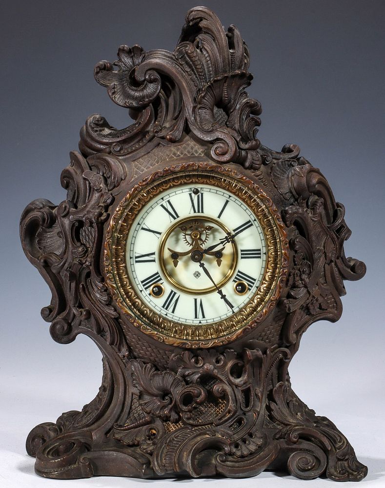 Appraisal: A VERY ORNATE ANSONIA CAST METAL ROCOCO STYLE CLOCK The