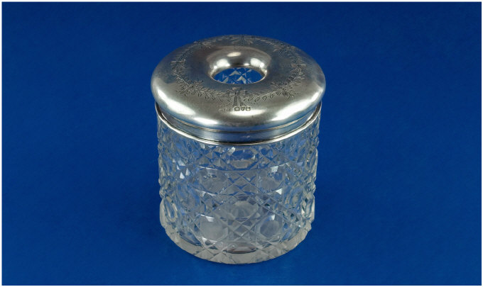 Appraisal: Silver Topped Cut Glass Jar Full Hallmark Chester P Makers