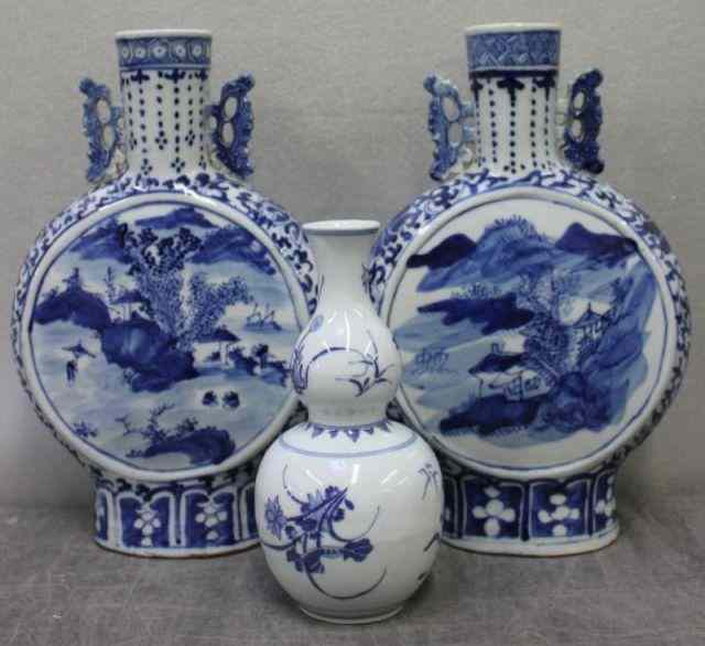 Appraisal: Blue and White Asian Porcelain Lot Including Pairof Moon Flasks