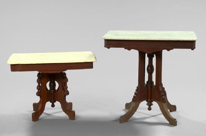 Appraisal: Two American Eastlake Victorian Walnut and Marble-Top Tables th century