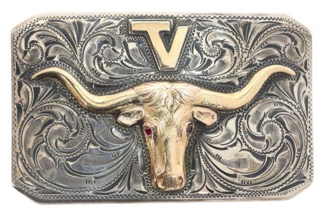 Appraisal: Western sterling silver and kt gold overlay trophy belt buckle