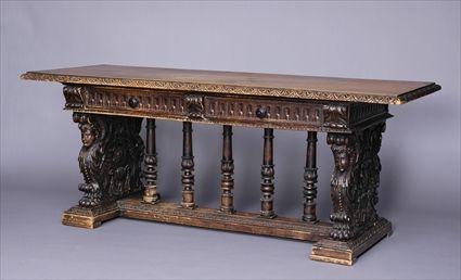 Appraisal: RENAISSANCE-STYLE WALNUT REFECTORY TABLE The solid rectangular top with semi-circular