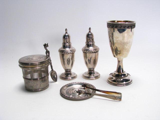 Appraisal: Group of sterling silver tableware including tall French style egg