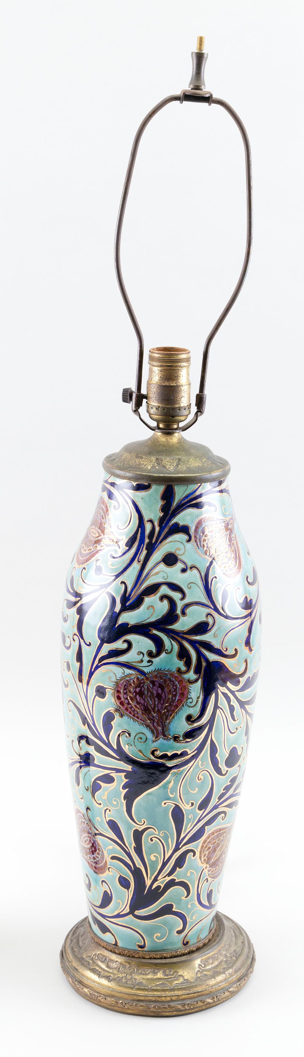 Appraisal: IZNIK-STYLE CERAMIC TABLE LAMP BASE MID- TH CENTURY HEIGHT TO