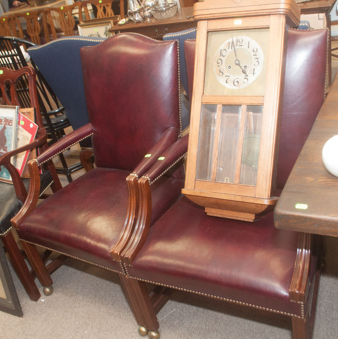 Appraisal: Pair of leather upholstered armchairs