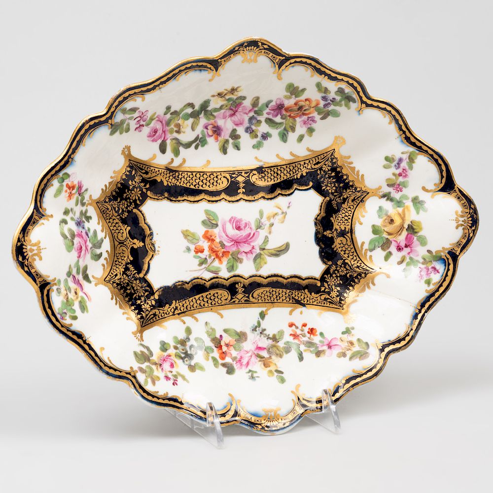 Appraisal: English Derby Porcelain Lozenge Shaped Dessert Dish Probably Chelsea Smudged