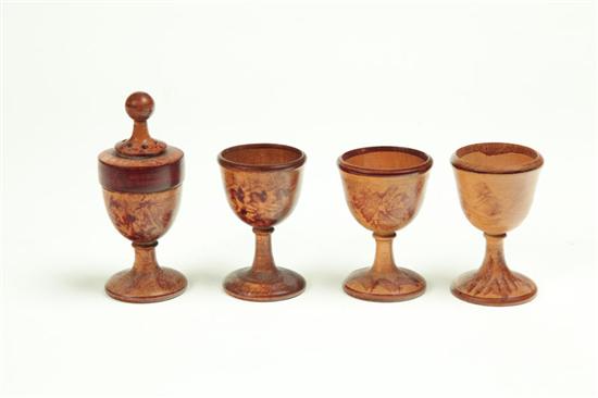 Appraisal: FOUR PIECES OF DECORATED TREENWARE American th century maple Three