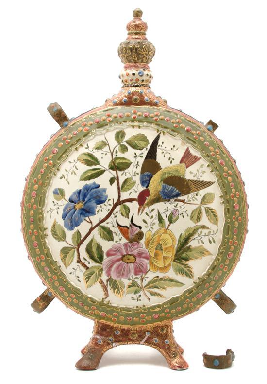 Appraisal: A Large Flask Fishers Budapest of circular form decorated with