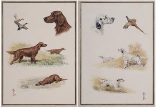 Appraisal: Boris Riab French Russian - Two illustrations of bird dogs