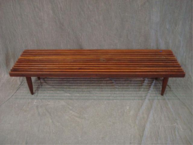 Appraisal: Mid Century wooden slatted bench From Queens NY estate Dimensions