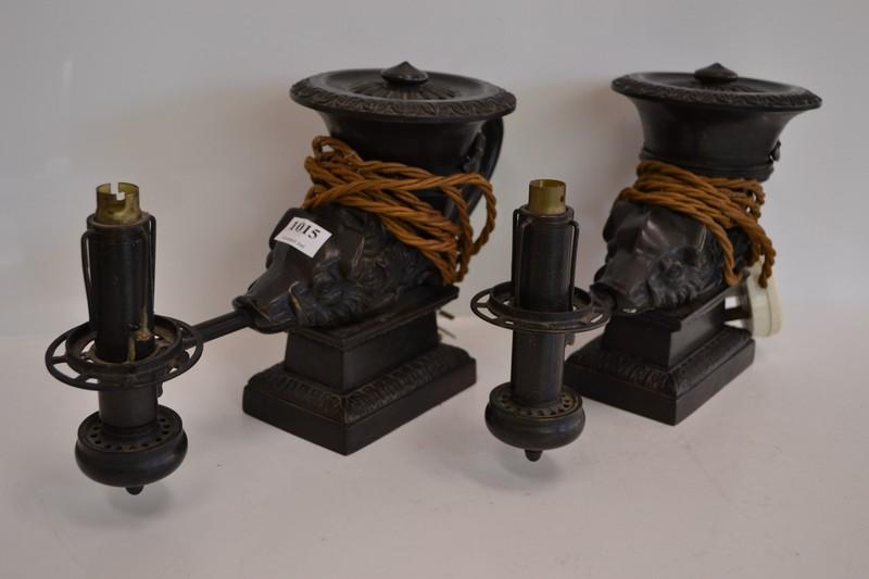 Appraisal: PAIR OF BRONZE ELECTRIFIED COLZA OIL STYLE FIGURED LAMPS IN