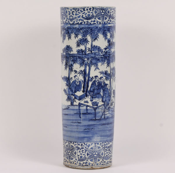 Appraisal: Japanese umbrella cane stand blue imari glazed ceramic with robed