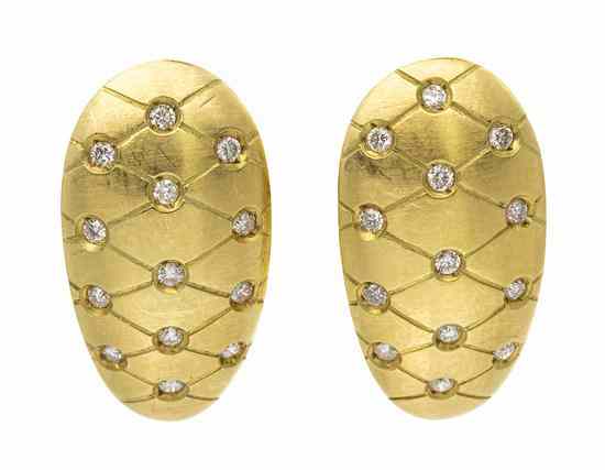 Appraisal: A Pair of Karat Yellow Gold and Diamond Earclips in