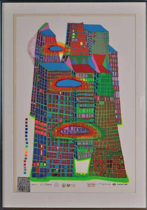 Appraisal: FRIEDRICH HUNDERWASSER - GOOD MORNING CITY BLEEDING TOWN Serigraph in