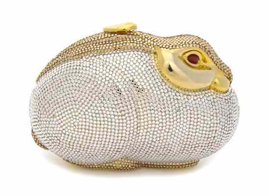 Appraisal: A Judith Leiber Silver and Gold Crystal Rabbit Minaudiere red