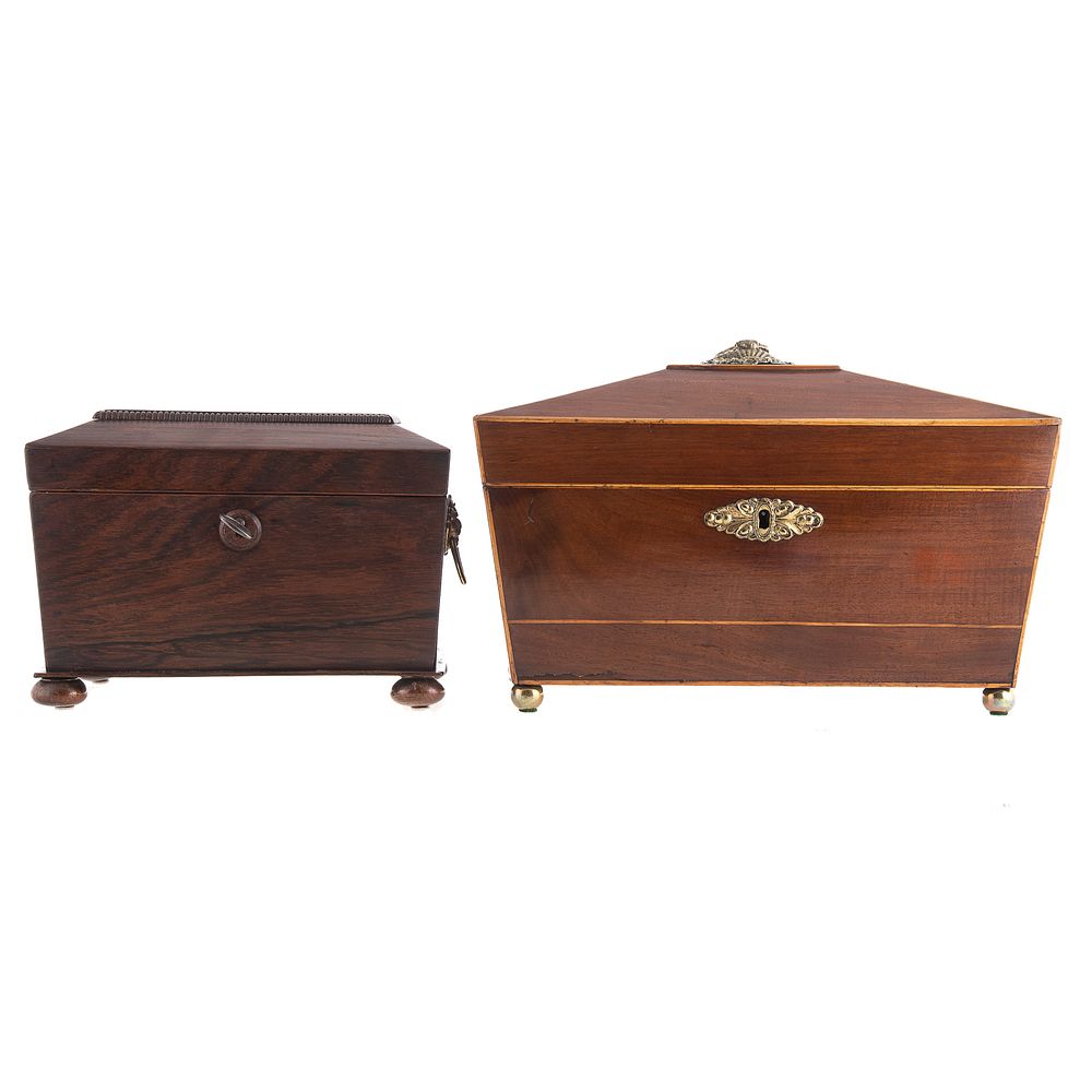 Appraisal: Two Regency Tea Caddies Circa sarcophagus form rosewood tea caddy