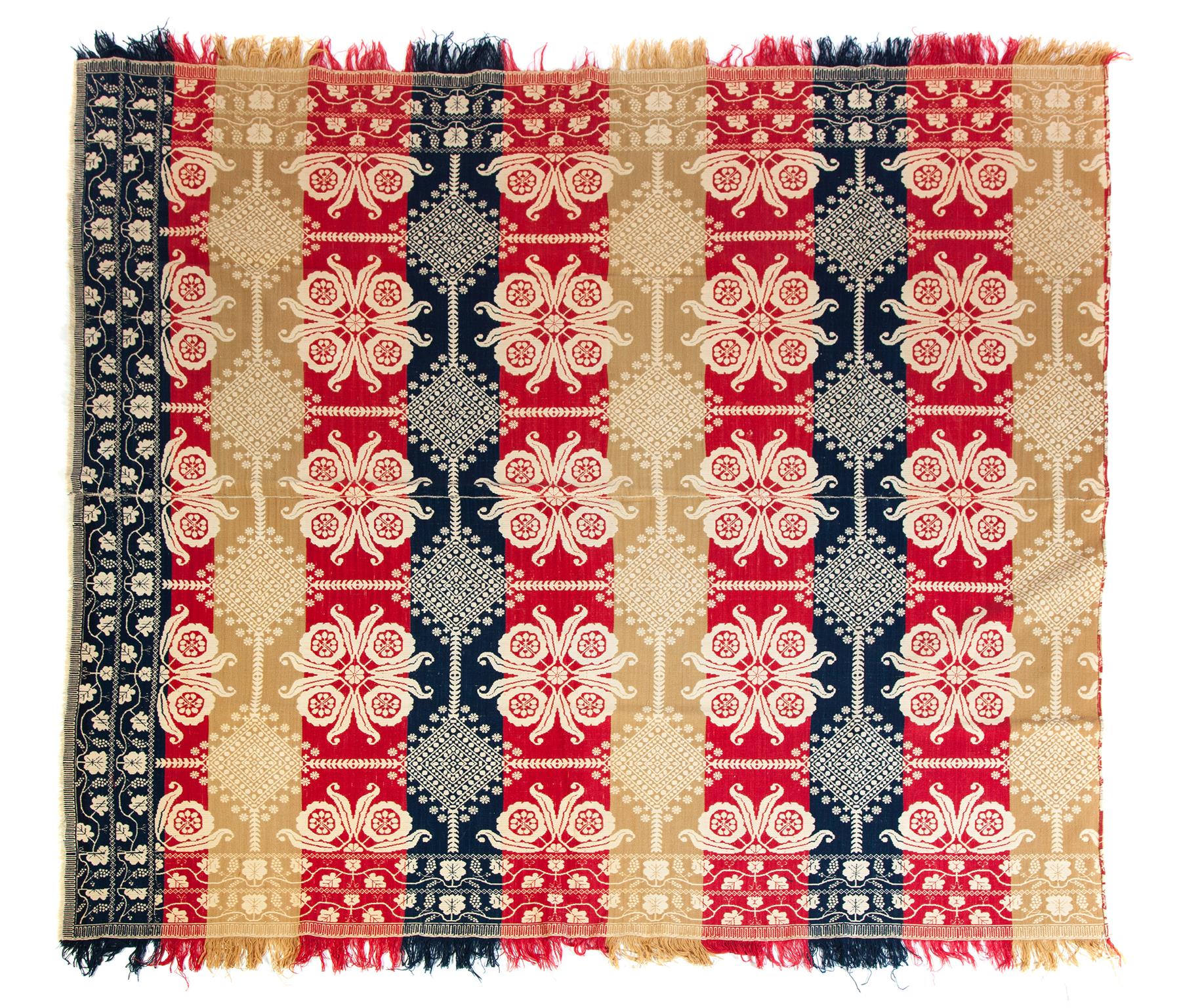 Appraisal: AMERICAN JACQUARD COVERLET Second quarter- th century cotton and wool