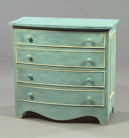 Appraisal: George III-Inspired Polychromed Pine Bowfront Chest with a bank of