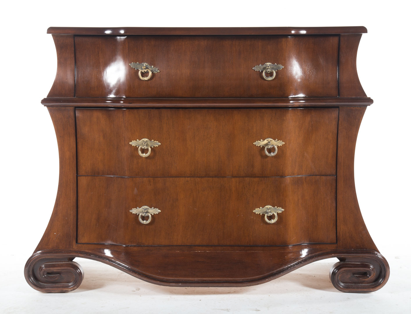 Appraisal: Continental Baroque style cherrywood chest modified sarcophagus form three shaped