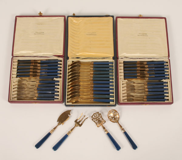 Appraisal: French Guelon brass flatware service including twelve each fruit and