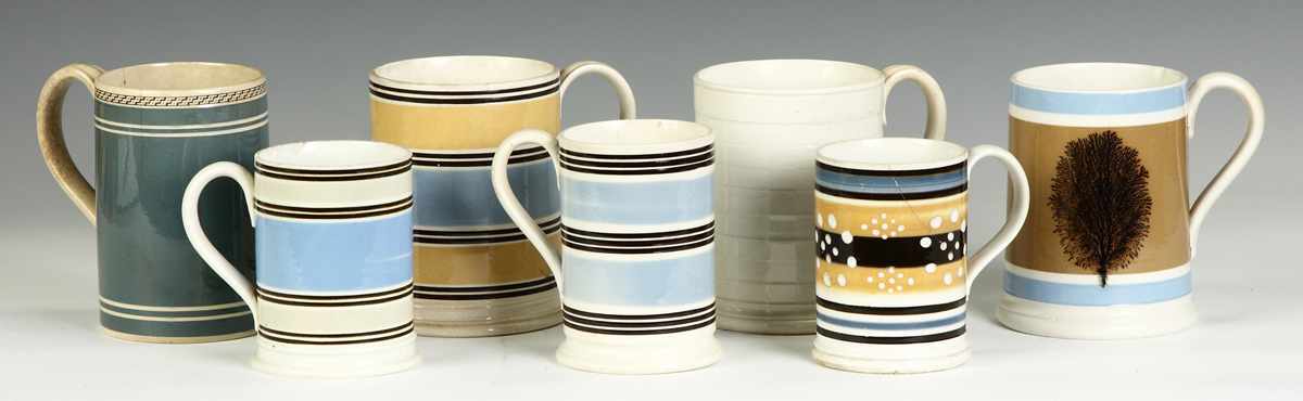 Appraisal: Group of Mochaware MugsFront L to R Blue tan bands