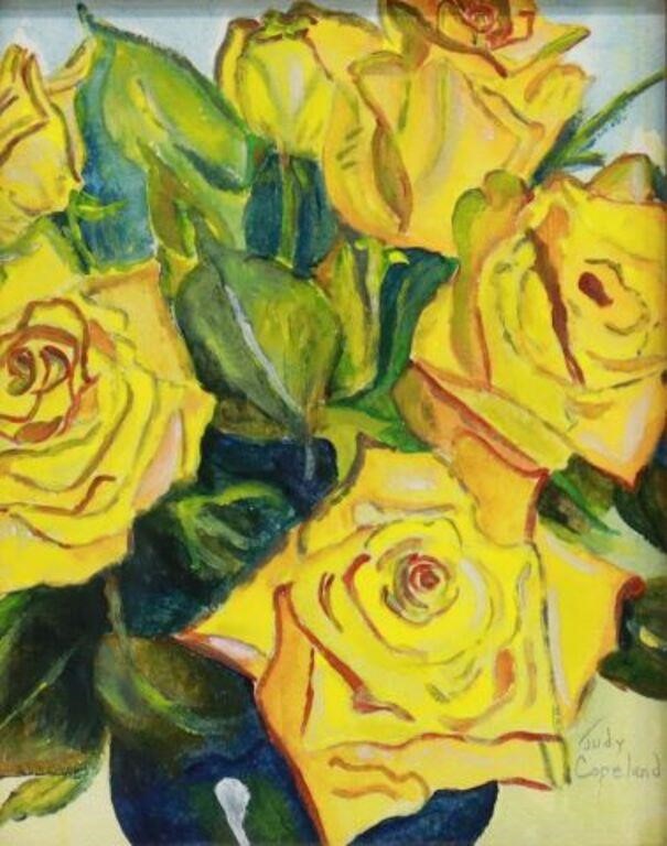 Appraisal: Framed mixed media painting on paper Yellow Roses signed lower