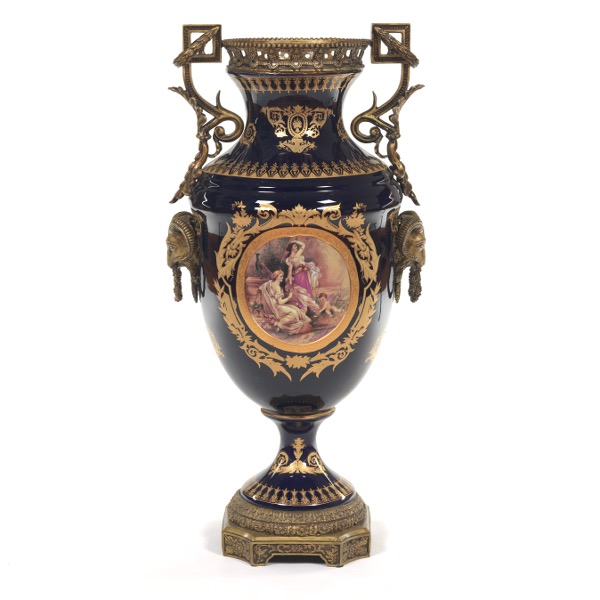 Appraisal: SEVRES STYLE BRONZE MOUNTED FLOOR VASE x Elaborate porcelain vase