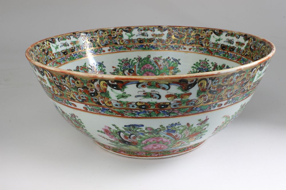 Appraisal: Chinese Export Famille Rose Overglazed Enamel Punch Bowl circa -