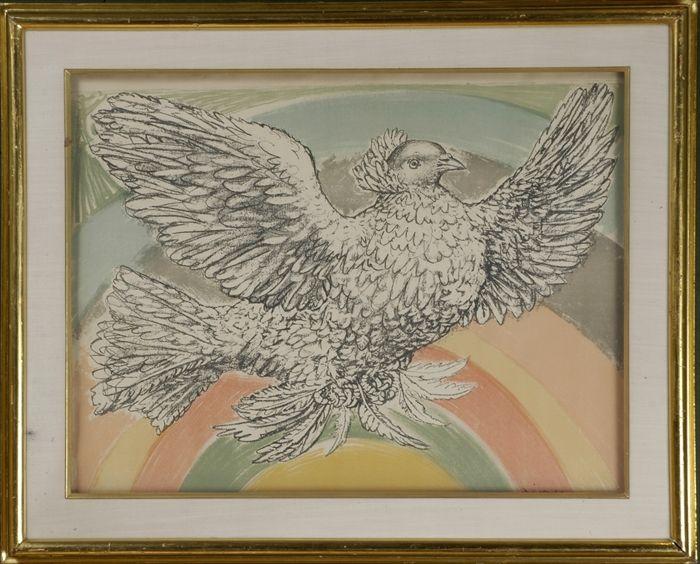 Appraisal: After Pablo Picasso Dove on a Rainbow Print x in