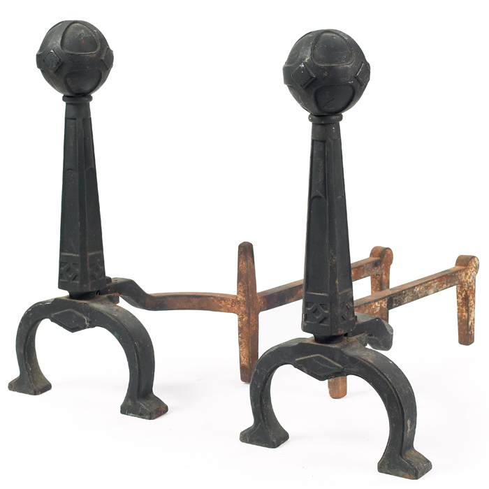 Appraisal: Arts and Crafts andirons in wrought iron with ball detail