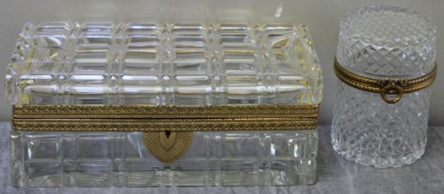 Appraisal: Large Crystal Dresser Box with Brass Mounts With a small