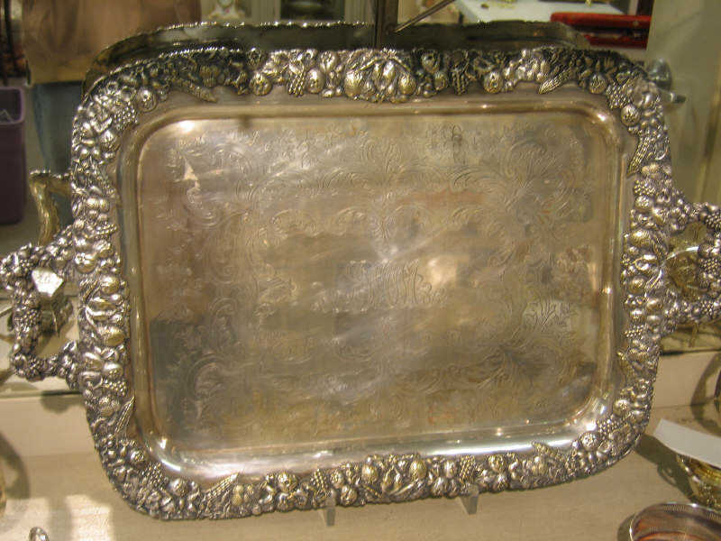 Appraisal: CONTINENTAL PLATED SILVER SERVING TRAY Two-handled rectangular with fruit relief