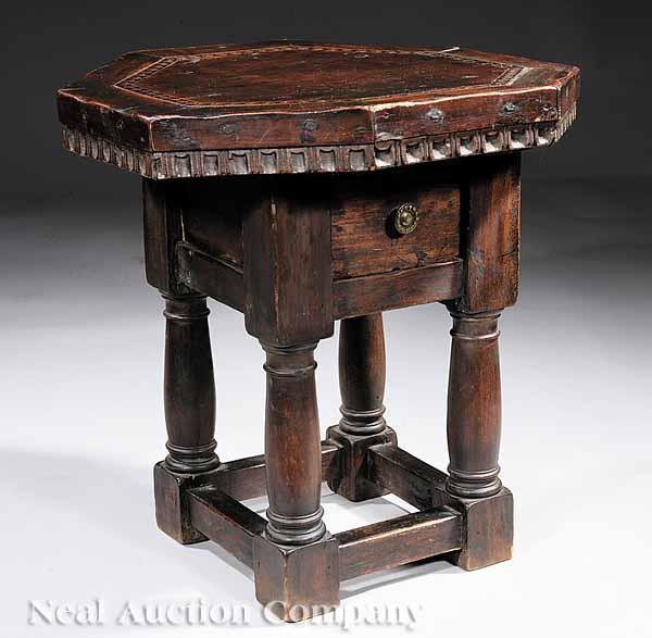 Appraisal: An Antique Italian Inlaid Walnut Tabouret octagonal top with geometric