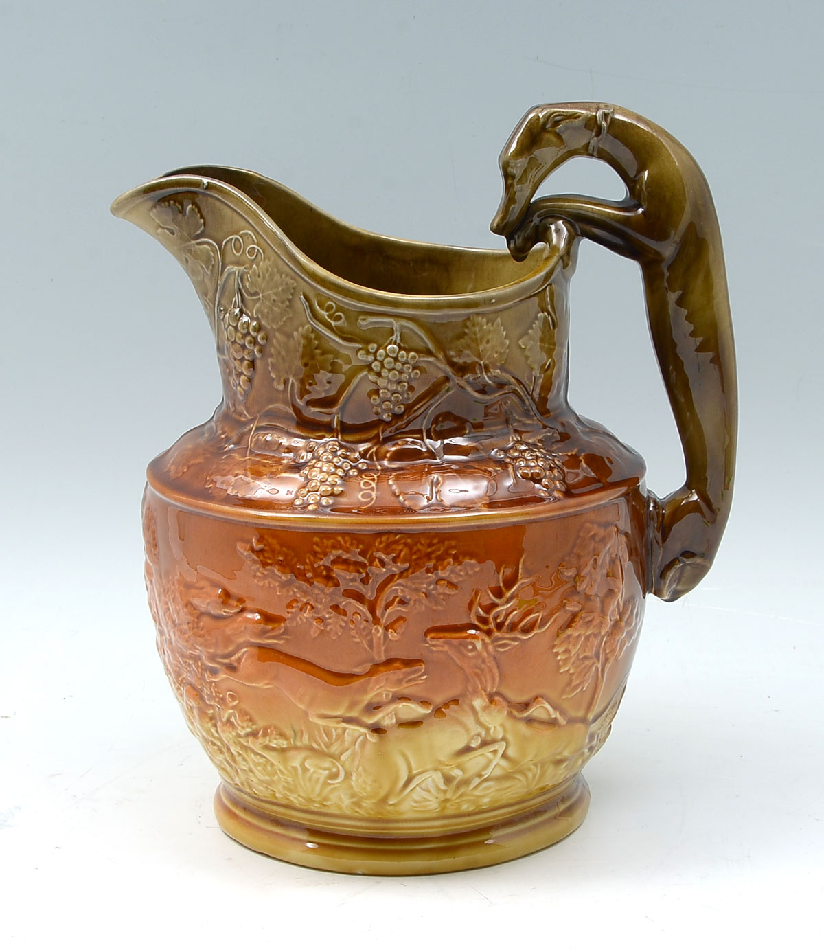 Appraisal: EXTRAORDINARILY LARGE BENNINGTON HOUND HANDLE PITCHER The most superior example